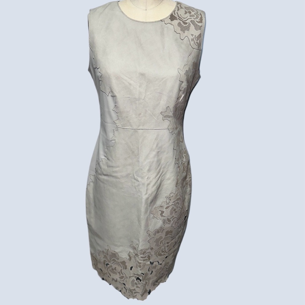 *NWT* Elie Tahari 100% Real Lamb Leather Intricate Laser-Cut Midi-Dress